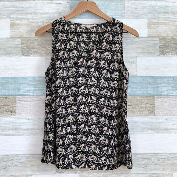 41Hawthorn Elephant Tank Top Blouse Black Beige V Neck StitchFix Womens Small - Picture 2 of 8